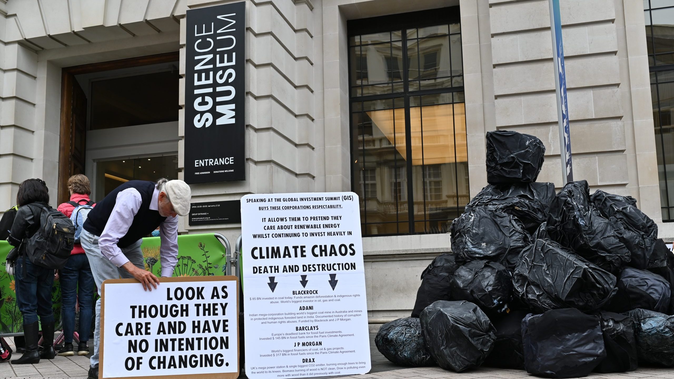 An Extinction Rebellion protest outside the Science Museum during the Global Investment Summit
