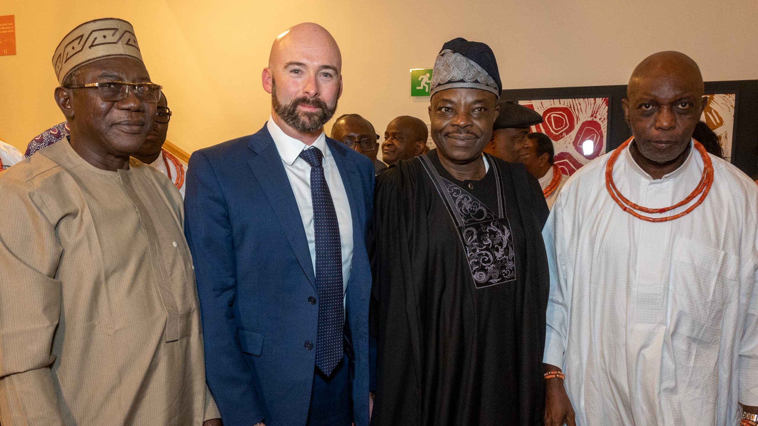 Left to right: Professor Abba Tijani, director-general of Nigeria’s National Commission for Museums and Monuments (NCMM); Michael Salter-Church, chair of the trustees of the Horniman Museum and Gardens; His Excellency Sarafa Tunji Isola, high commissioner of Nigeria in London; His Highness Prince Aghatise Erediauwa, representative of the Oba of Benin
