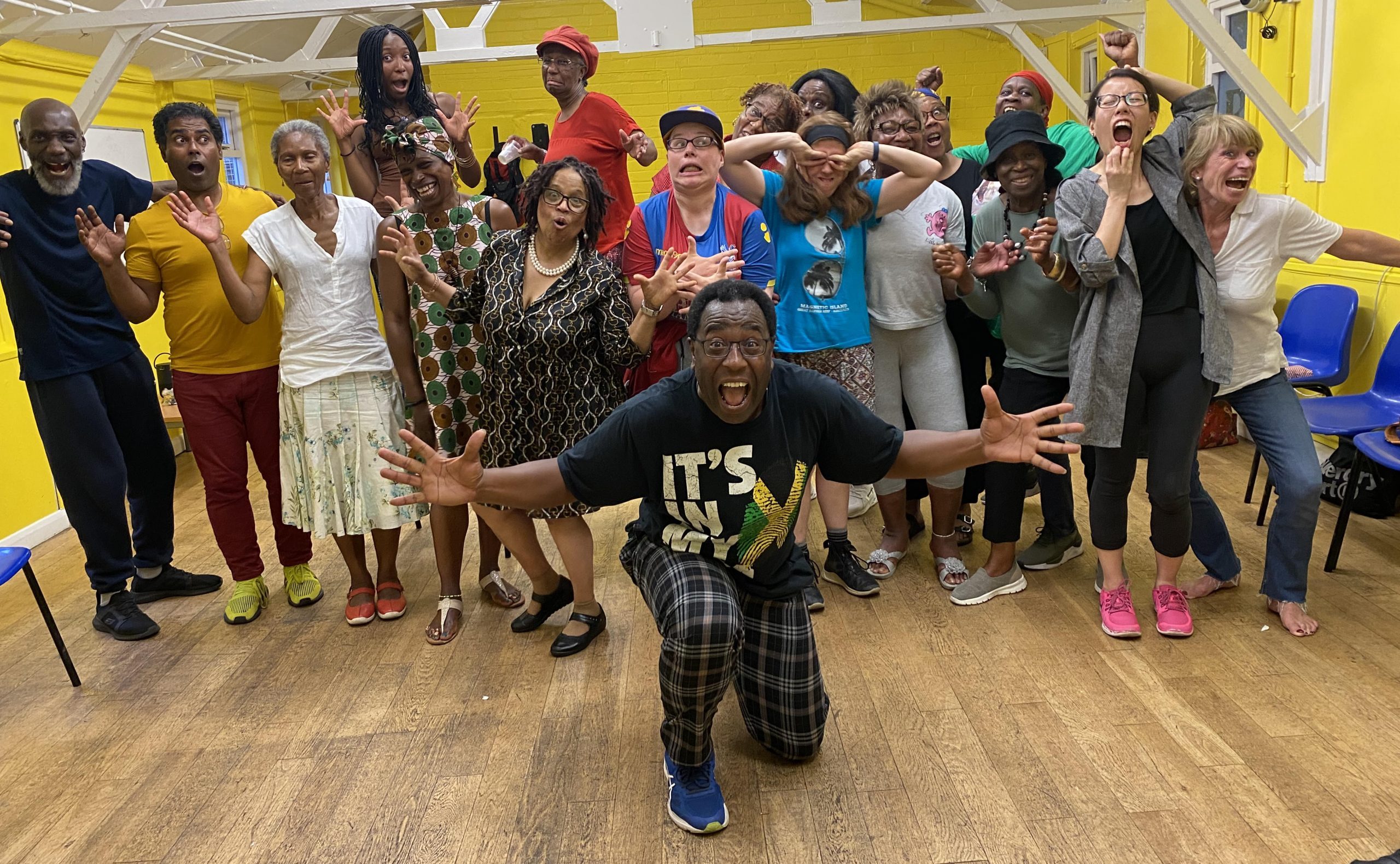 Rehearsal of the Windrush Playback Stories Project, by 429 Korna Klub in Brixton, which is a member of the Windrush 75 Network
